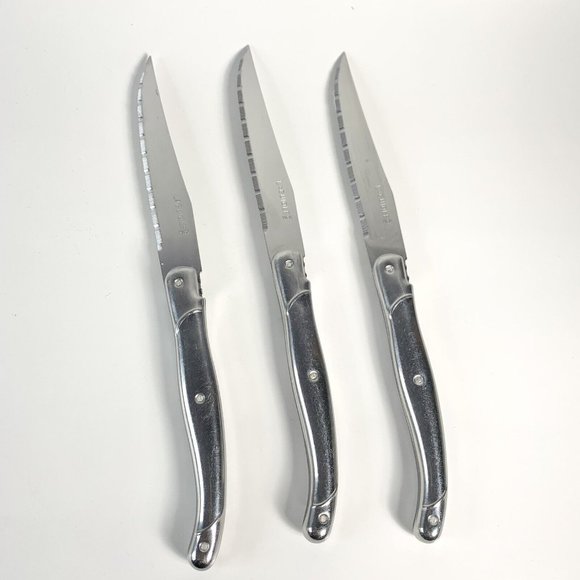 Vintage Laguiole Steak Knife Set Inox France Silver Stainless Steel Set of 3 - Picture 2 of 5